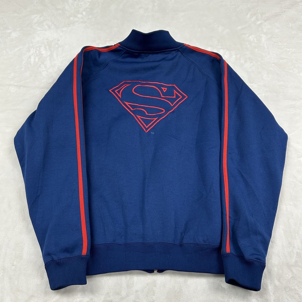 Warner Bros Superman Track Jacket Mens Medium Blue Red Logo 2002 DC Comics